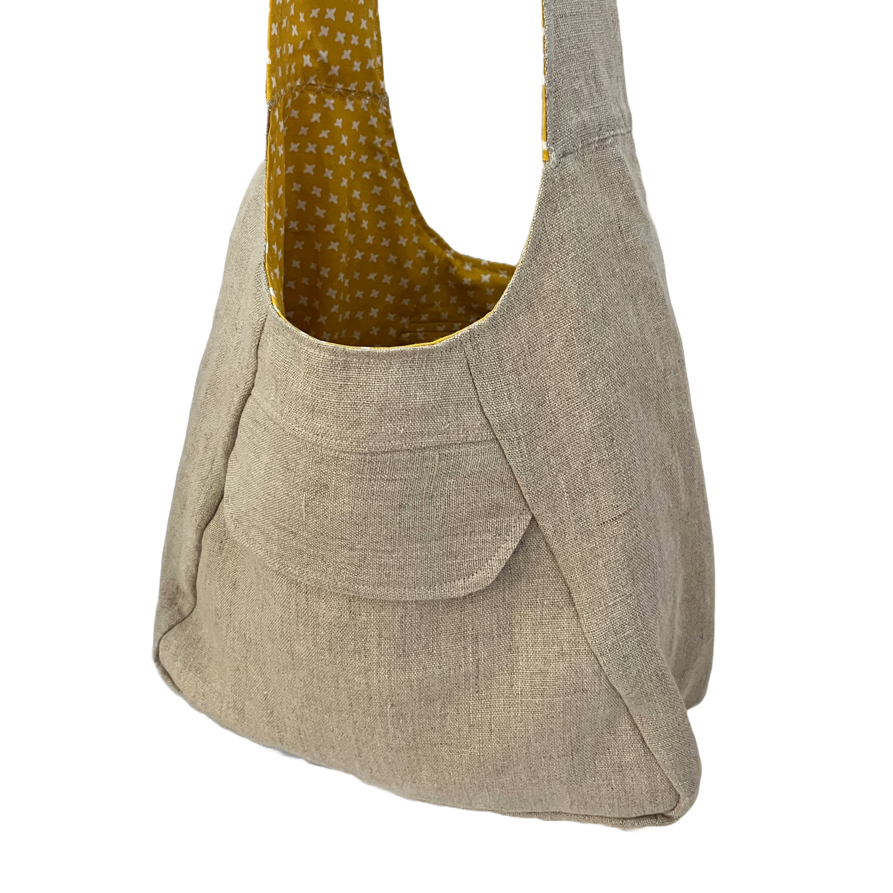 Linen Crossbody Hobo w/Yellow Flower 🌼