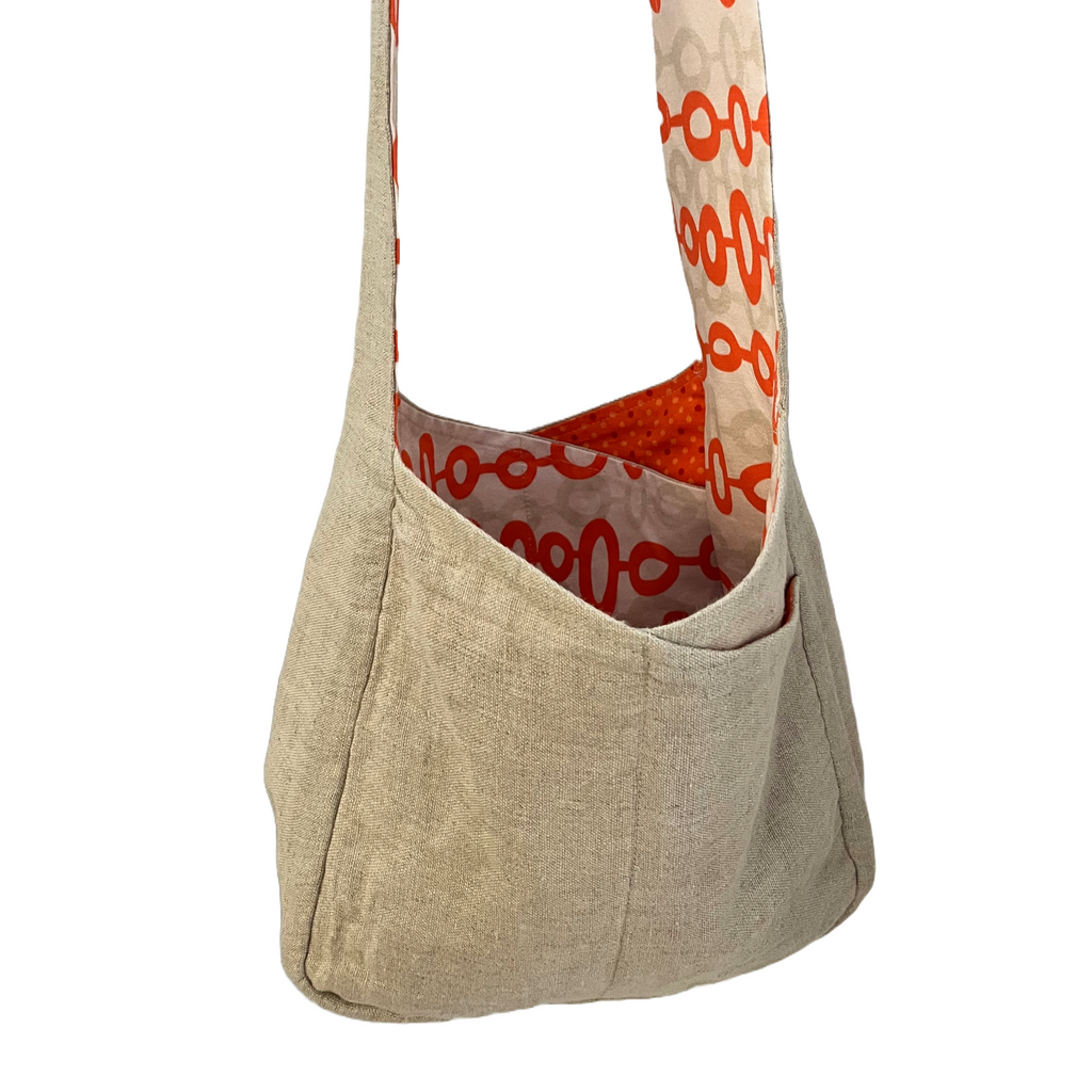 Linen Crossbody w/Orange Flower