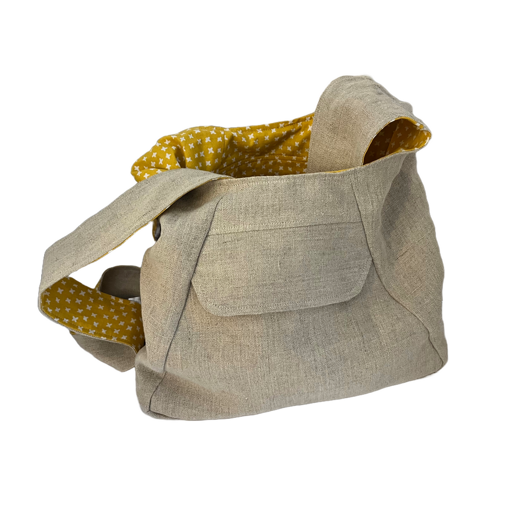 Linen Crossbody Hobo w/Yellow Flower 🌼
