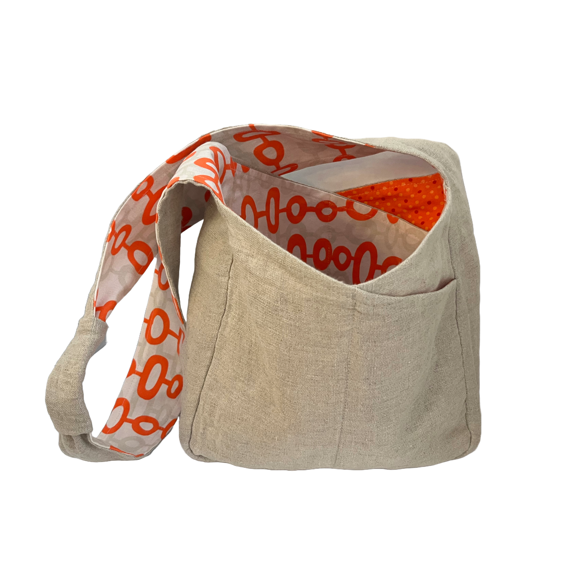 Linen Crossbody w/Orange Flower