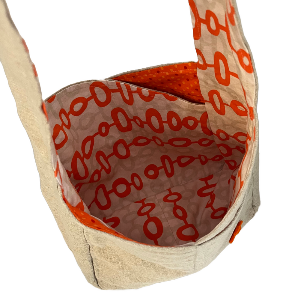 Linen Crossbody w/Orange Flower