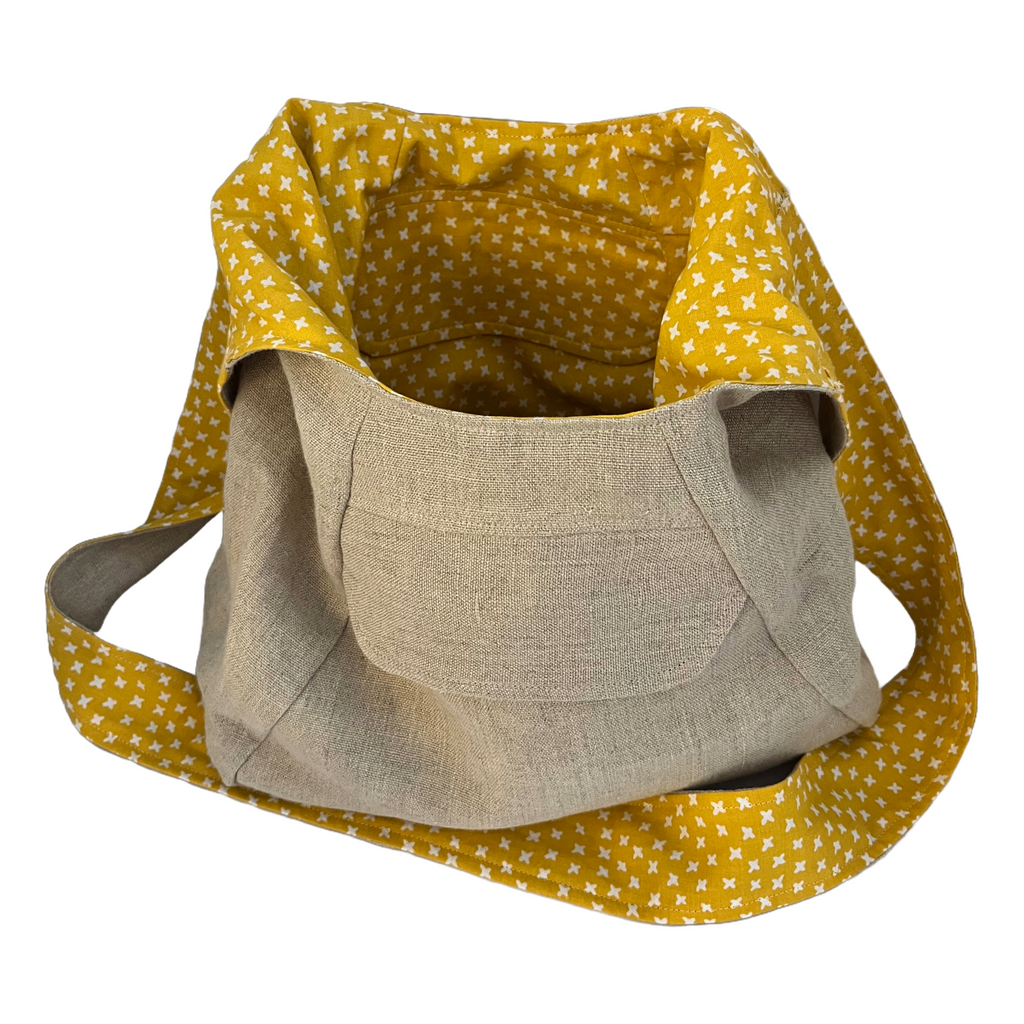 Linen Crossbody Hobo w/Yellow Flower 🌼