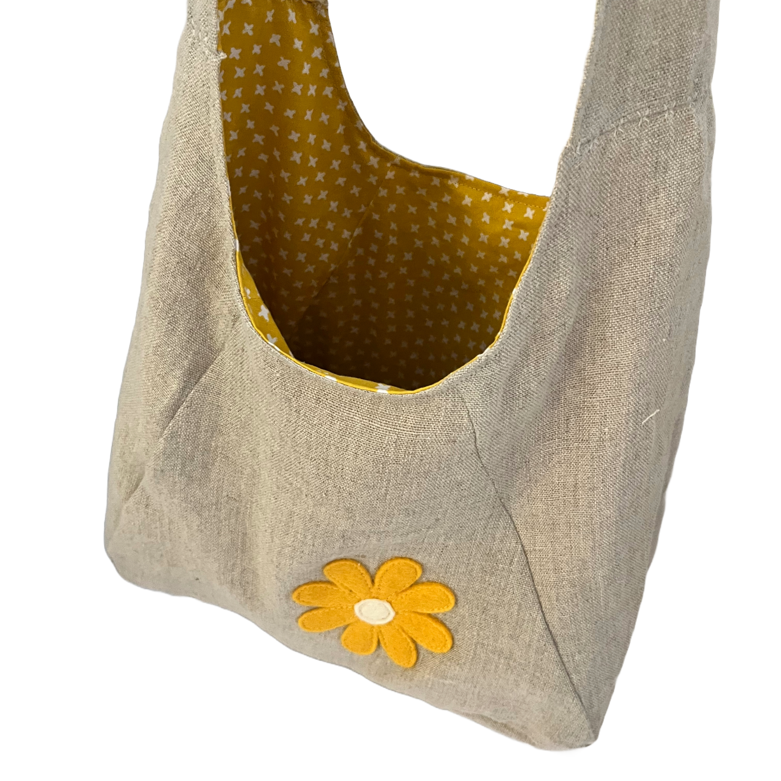 Linen Crossbody Hobo w/Yellow Flower 🌼