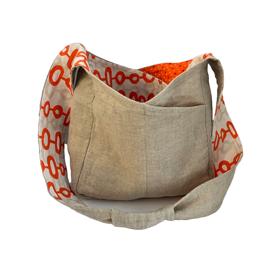 Linen Crossbody w/Orange Flower