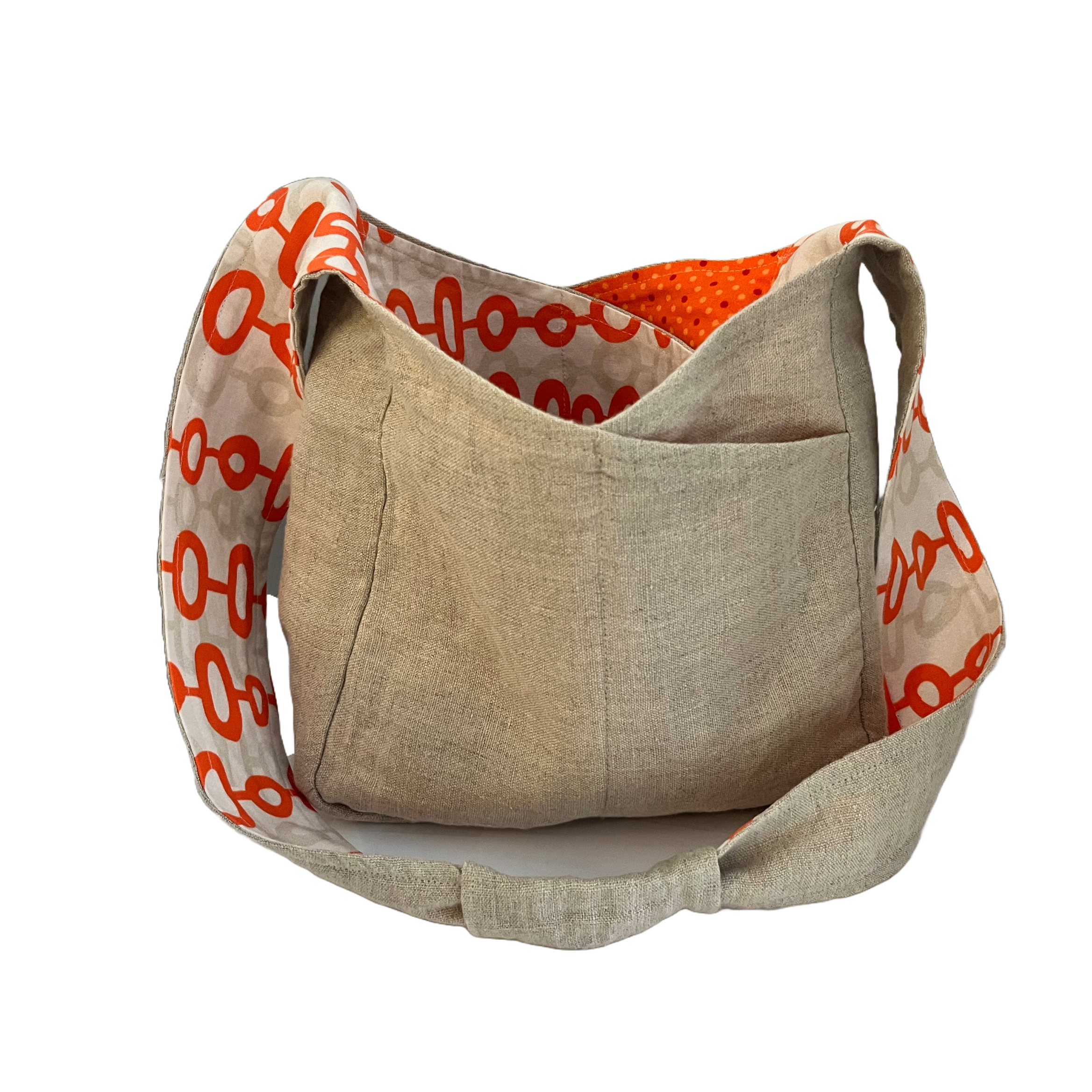 Linen Crossbody w/Orange Flower