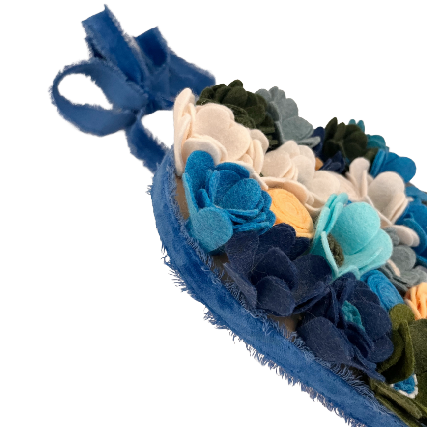 Handmade Felt Flower Hanging Heart - Coastal Blues Garden