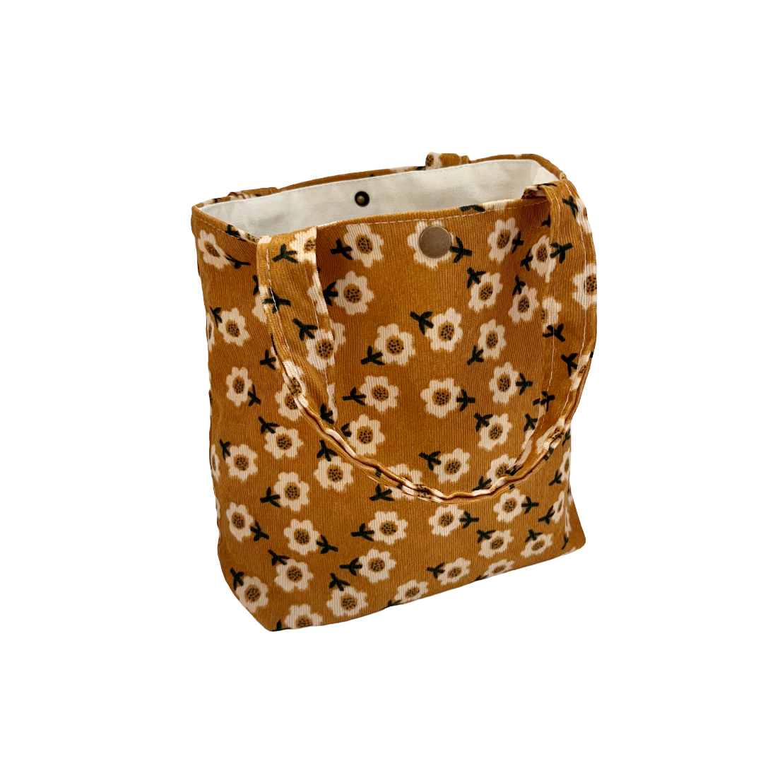 Retro Bloom Vintage Floral Corduroy Tote Bag