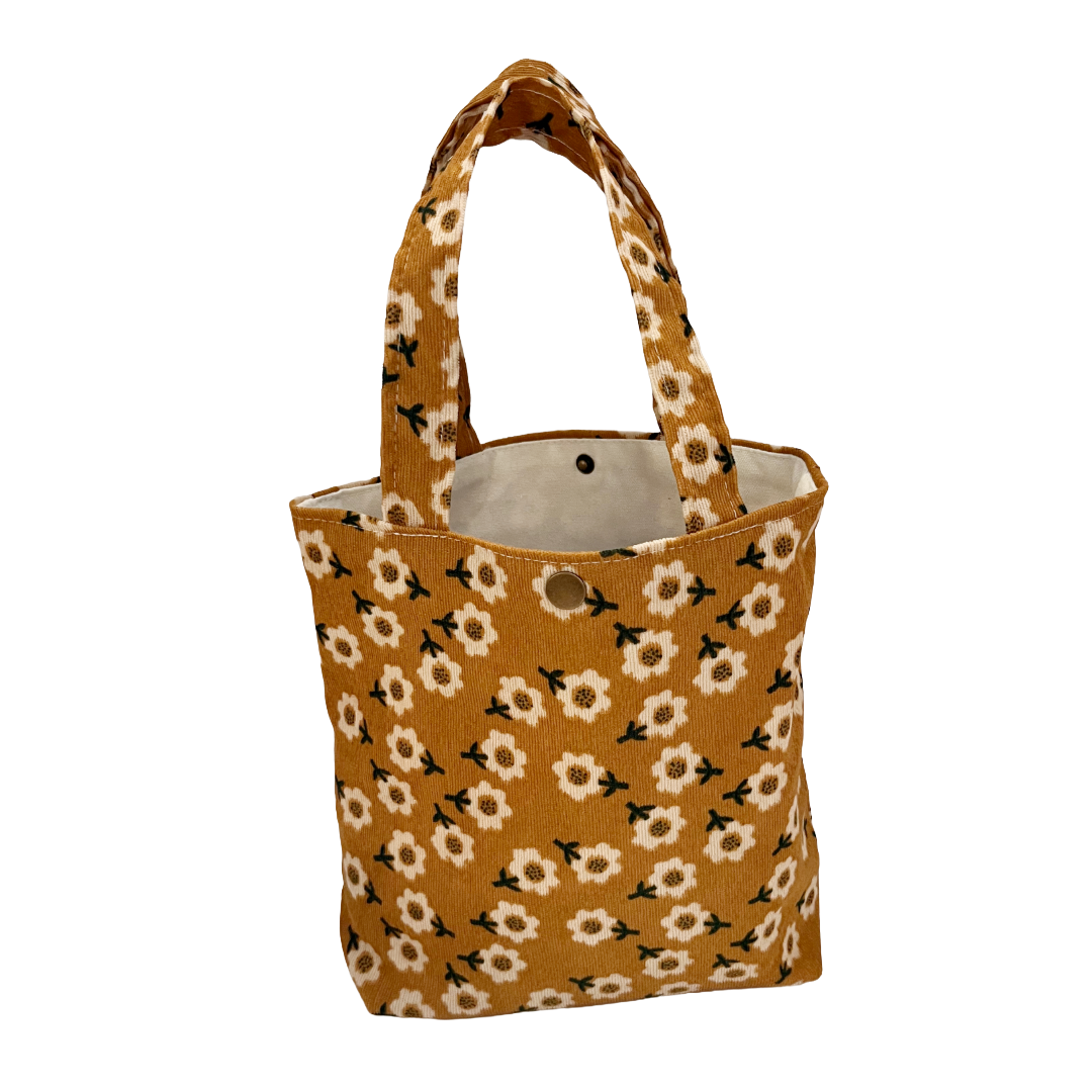 Retro Bloom Vintage Floral Corduroy Tote Bag