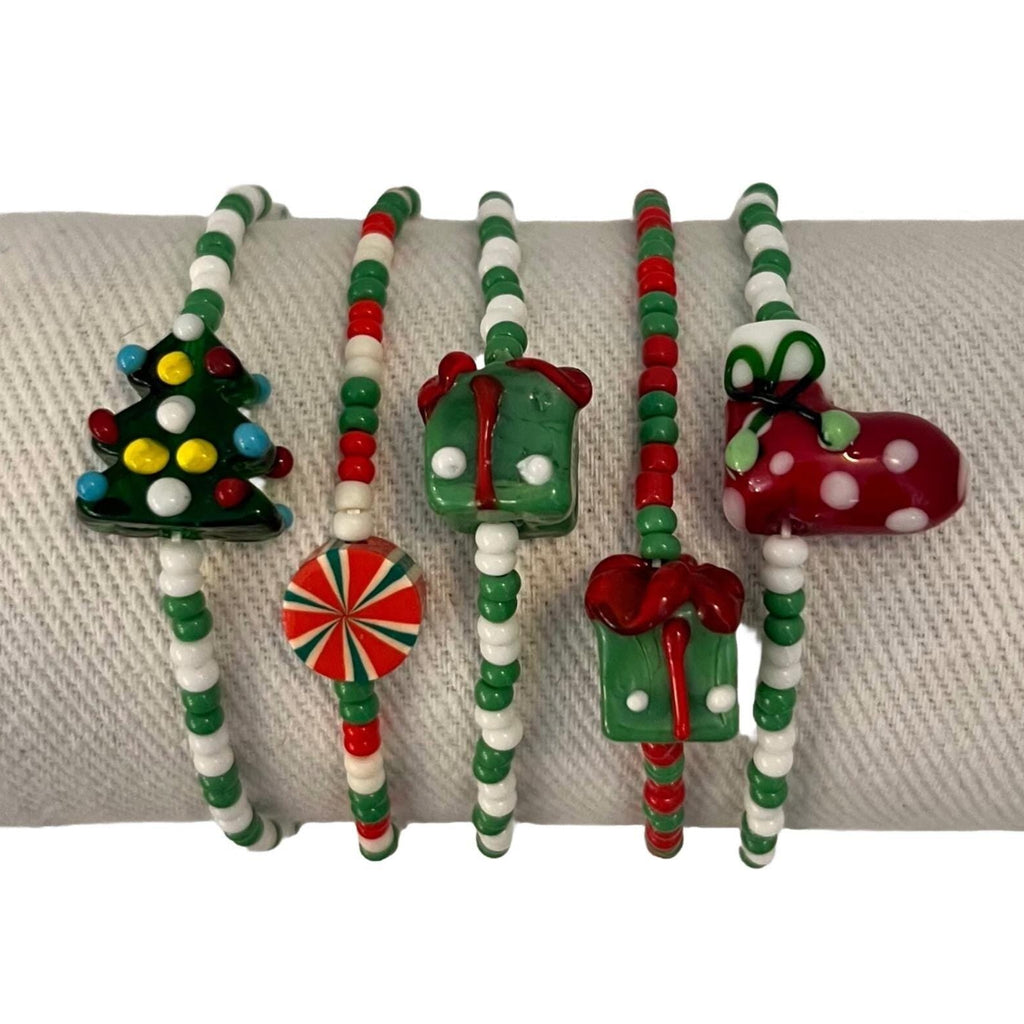 Holiday Bracelets & Earrings – Green, Red & White