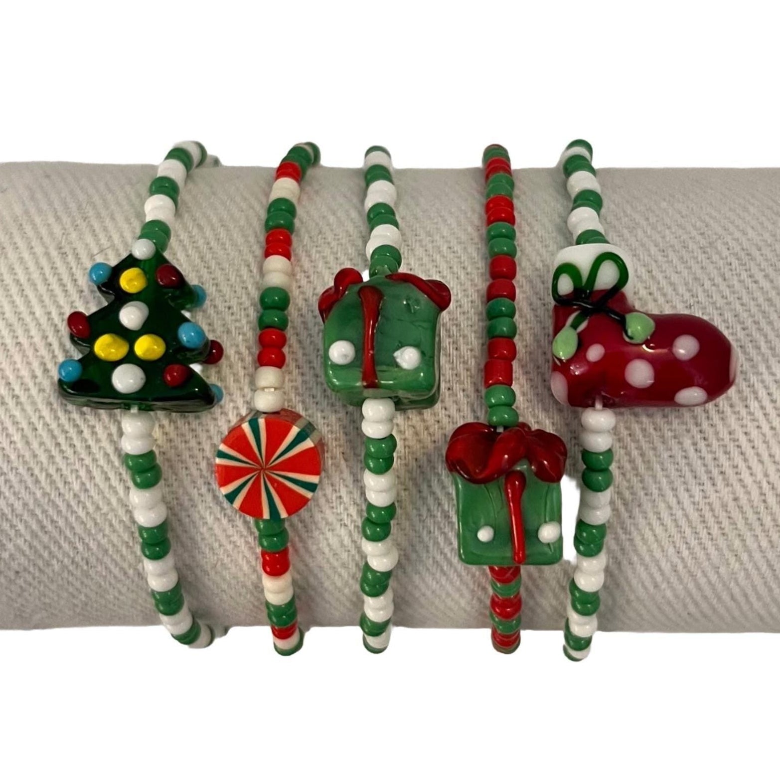 Holiday Bracelets & Earrings – Green, Red & White