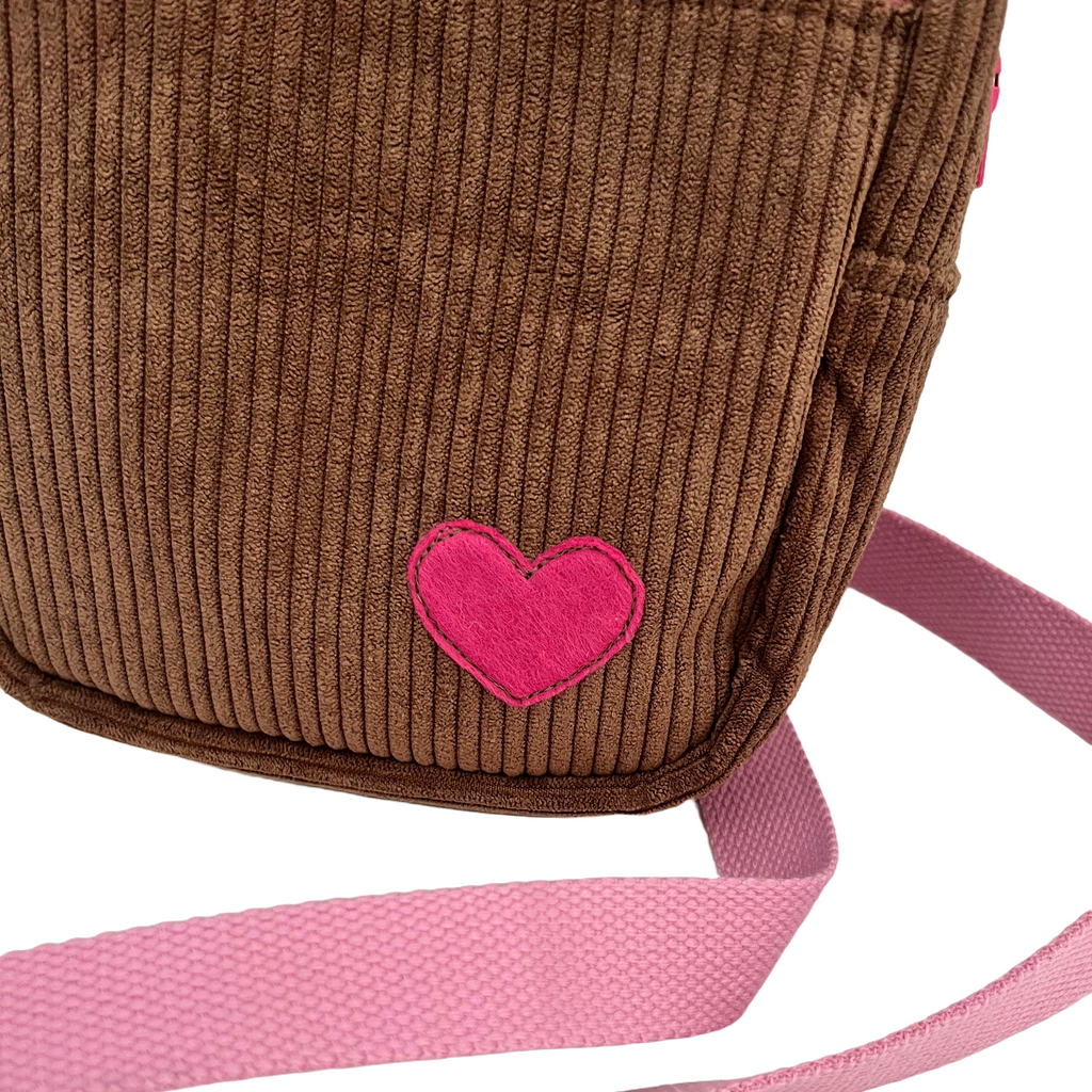 Brown Corduroy Zipper Crossbody Bag