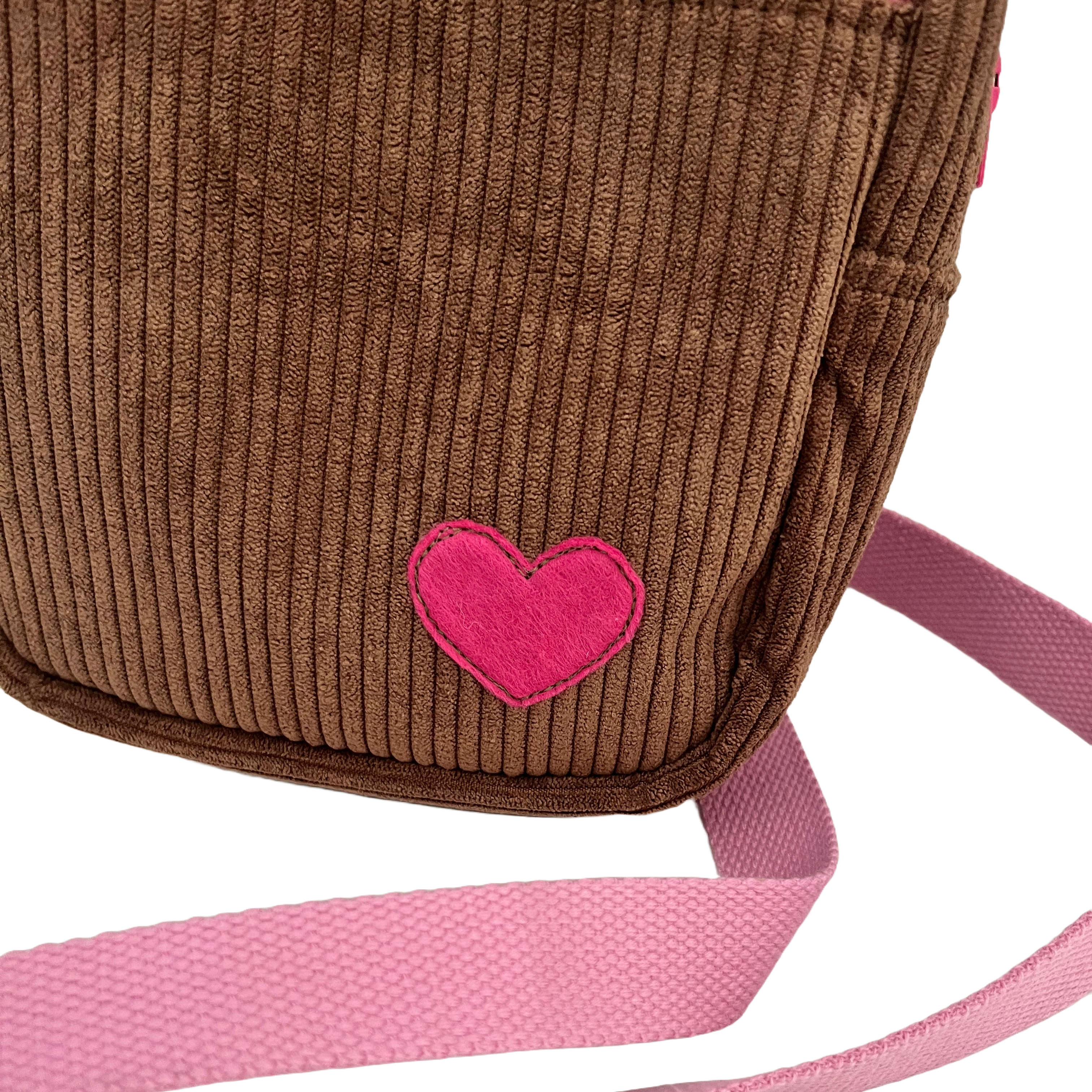 Brown Corduroy Zipper Crossbody Bag