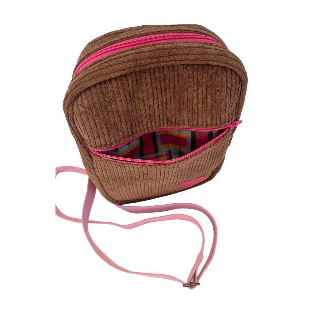 Brown Corduroy Zipper Crossbody Bag