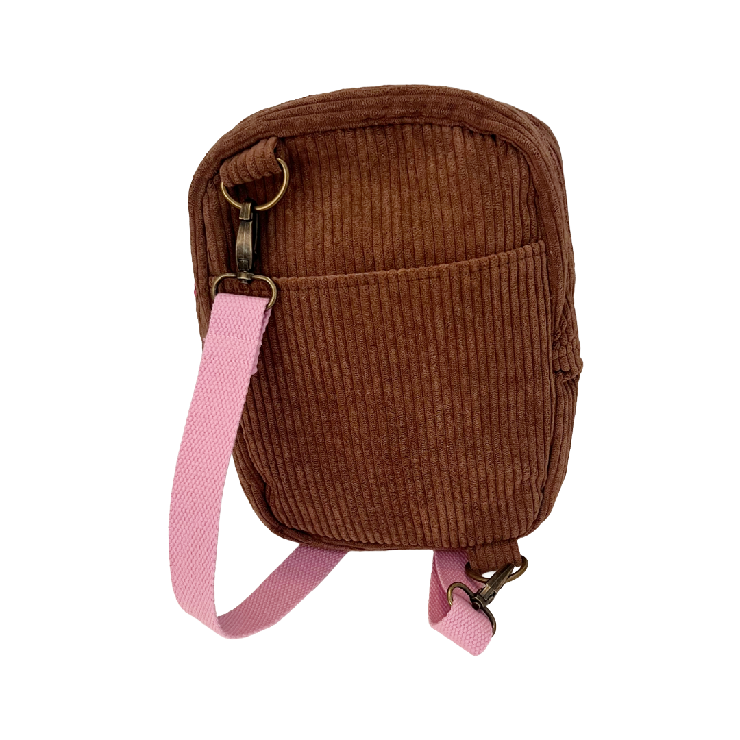 Brown Corduroy Zipper Crossbody Bag