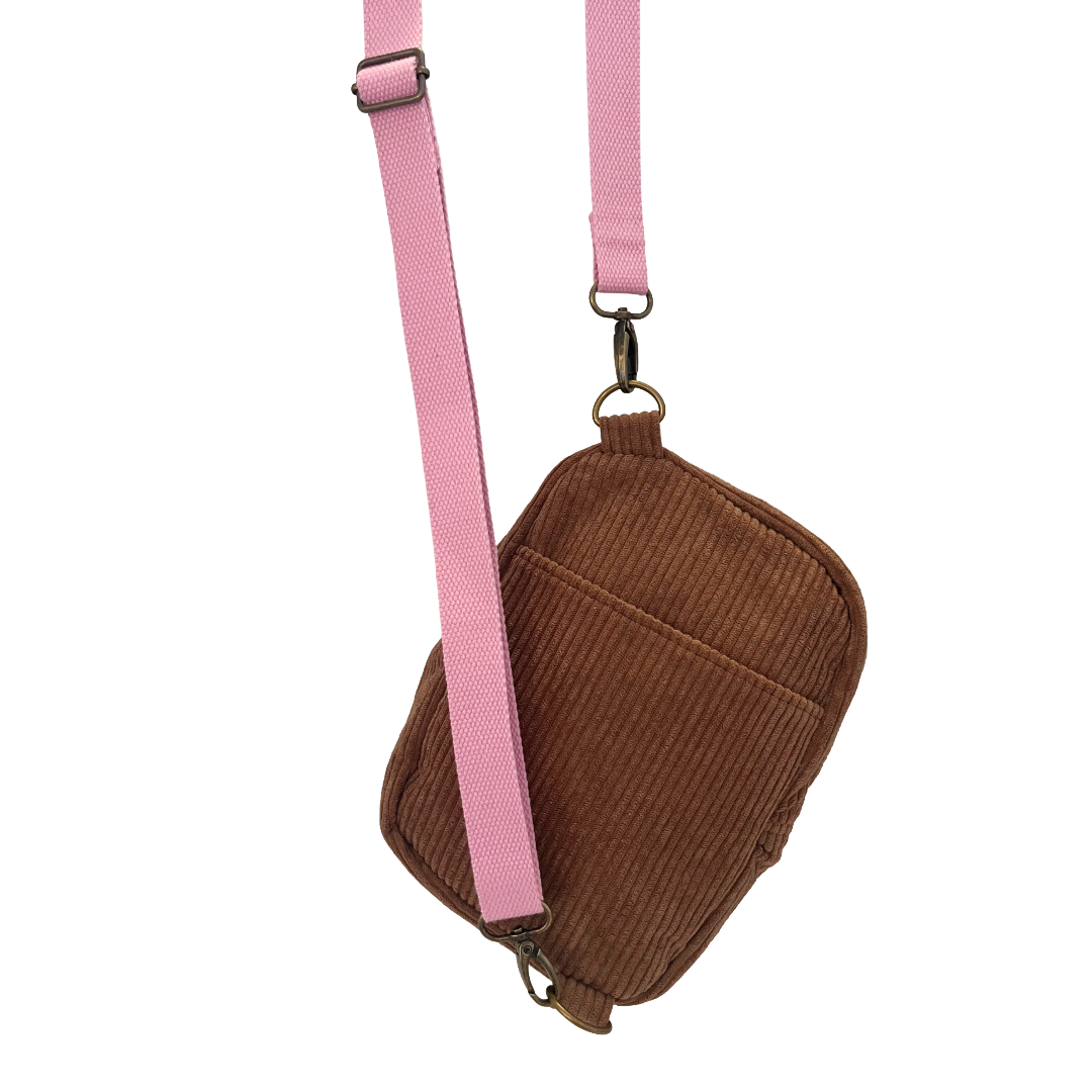 Brown Corduroy Zipper Crossbody Bag