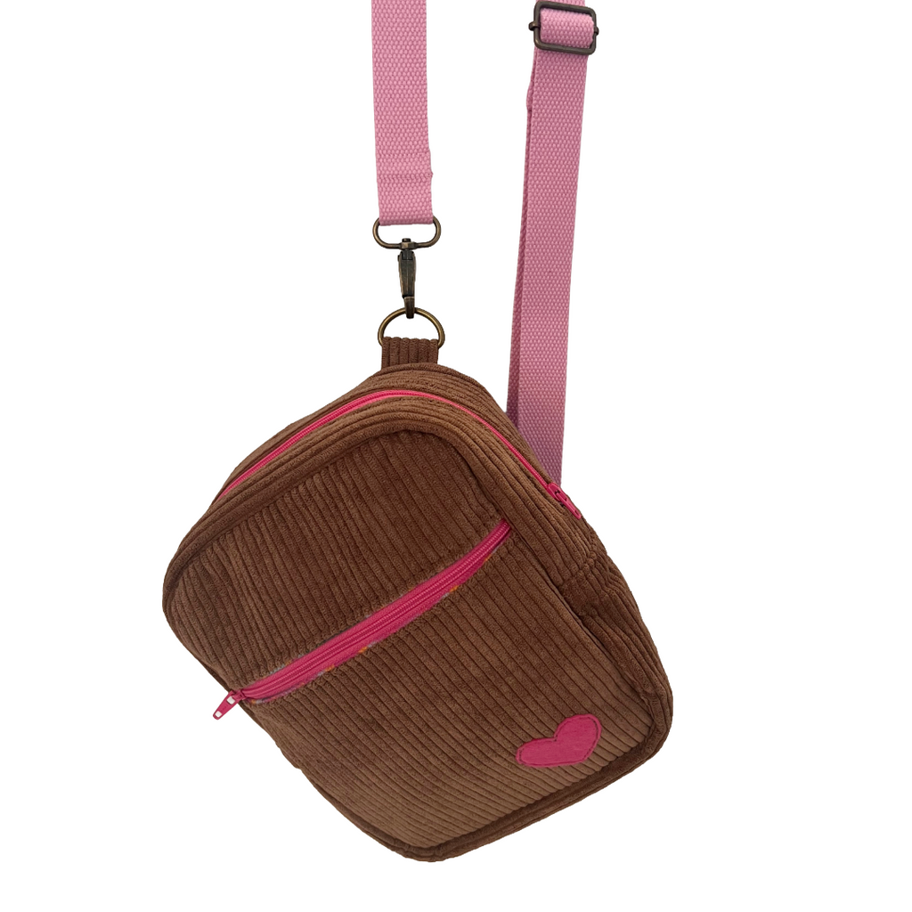 Brown Corduroy Zipper Crossbody Bag