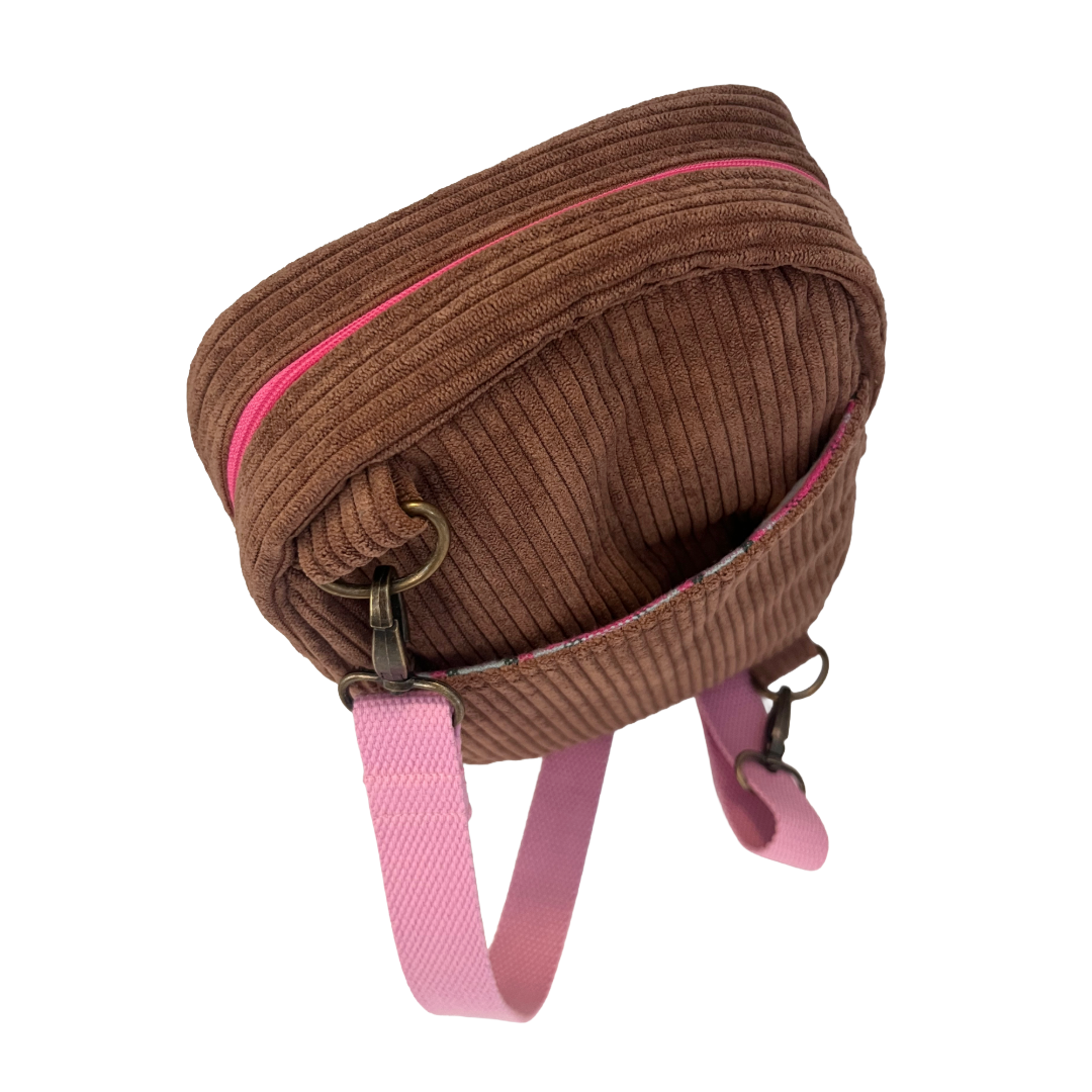 Brown Corduroy Zipper Crossbody Bag