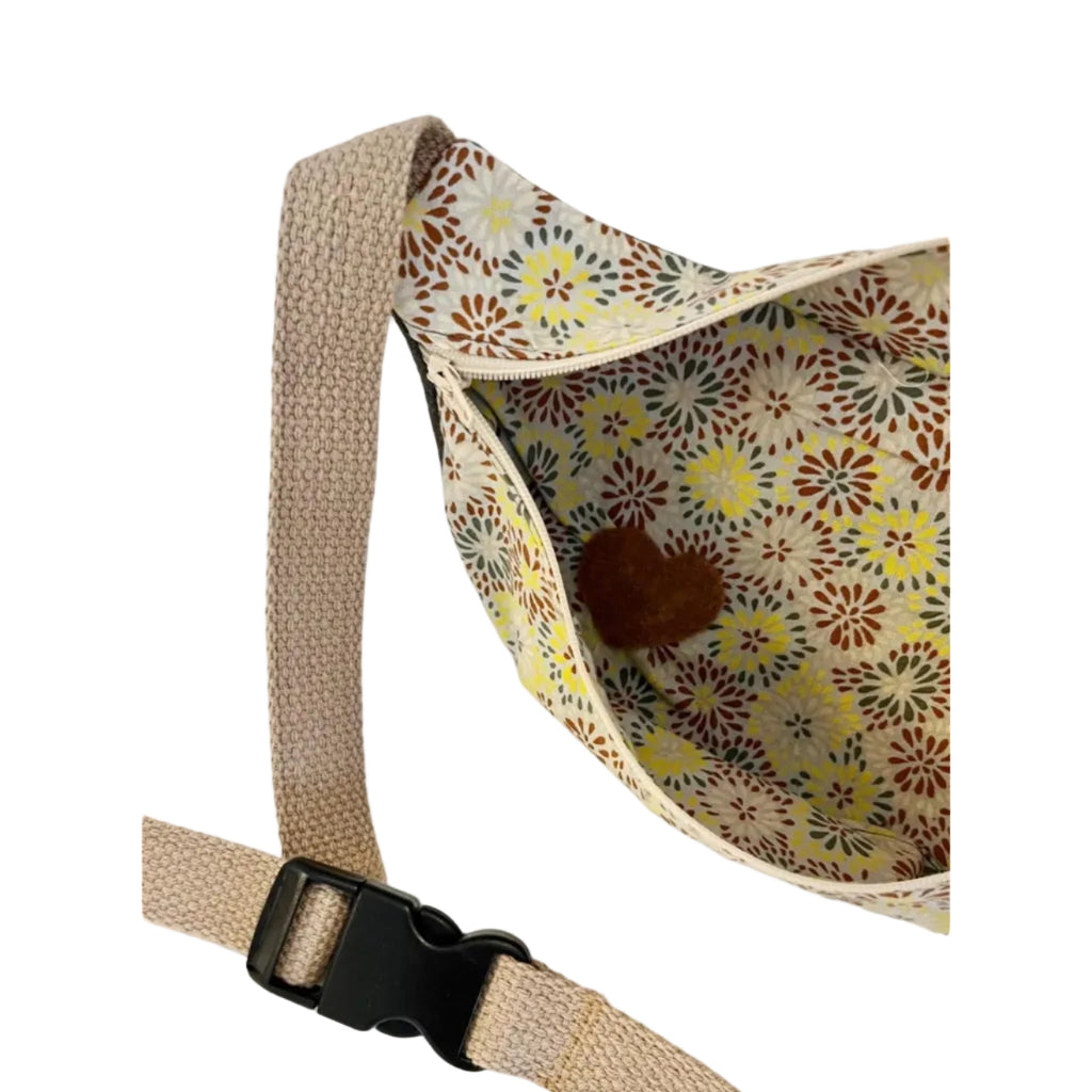 Brown Linen Fanny Pack with Heart Accent