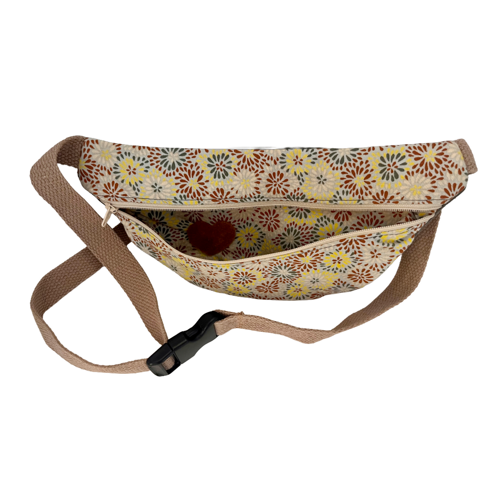Brown Linen Fanny Pack with Heart Accent