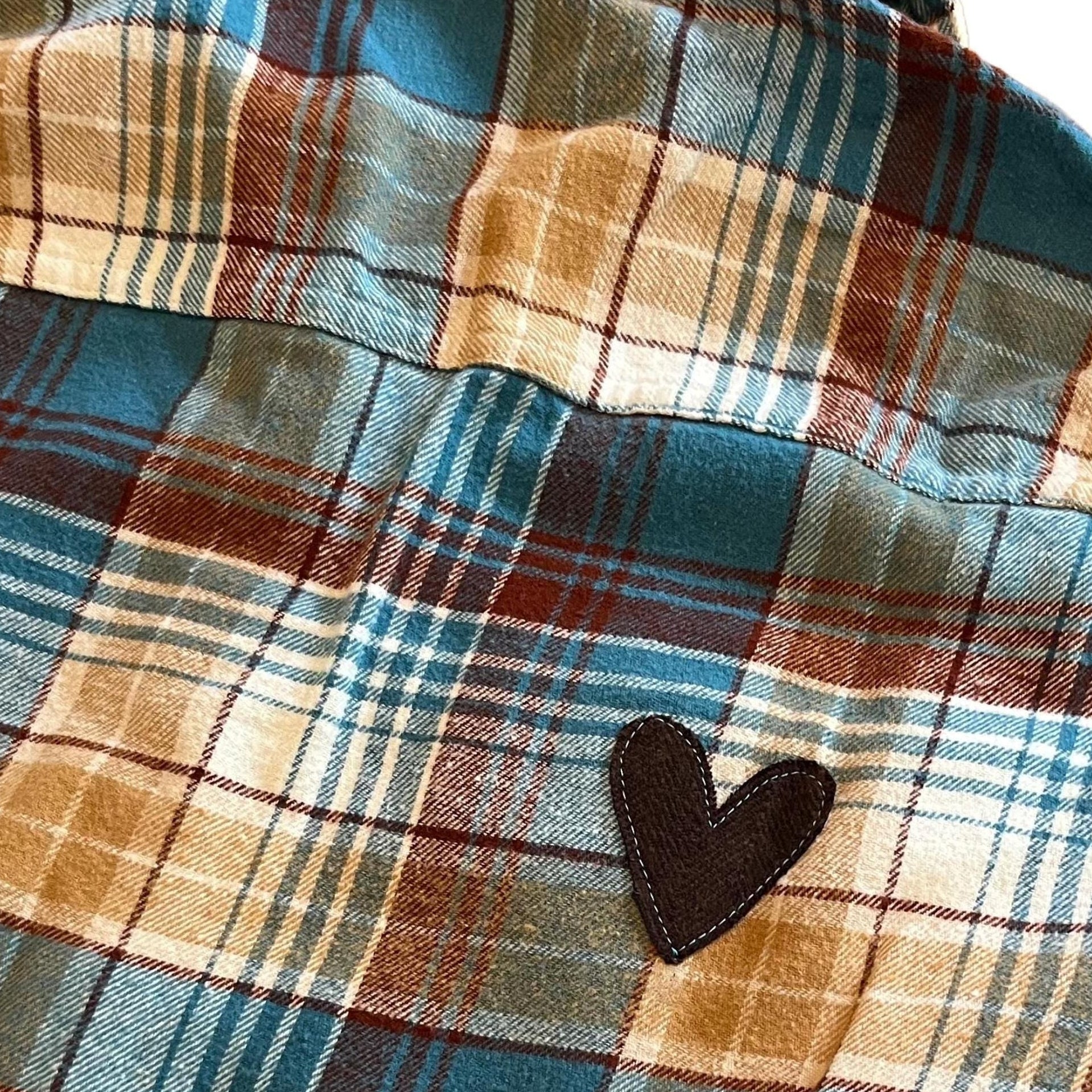 Plaid Flannel Shirt with Brown Heart Embellishments