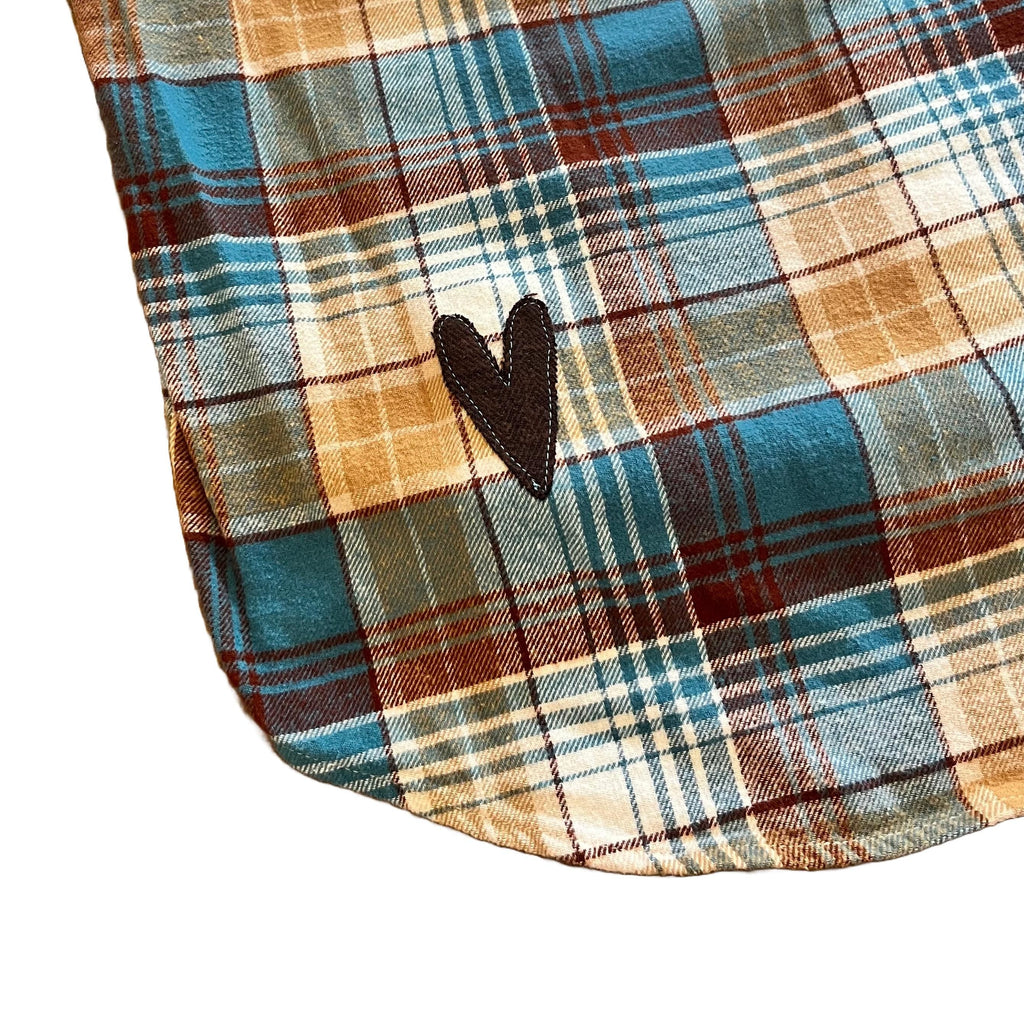 Plaid Flannel Shirt with Brown Heart Embellishments