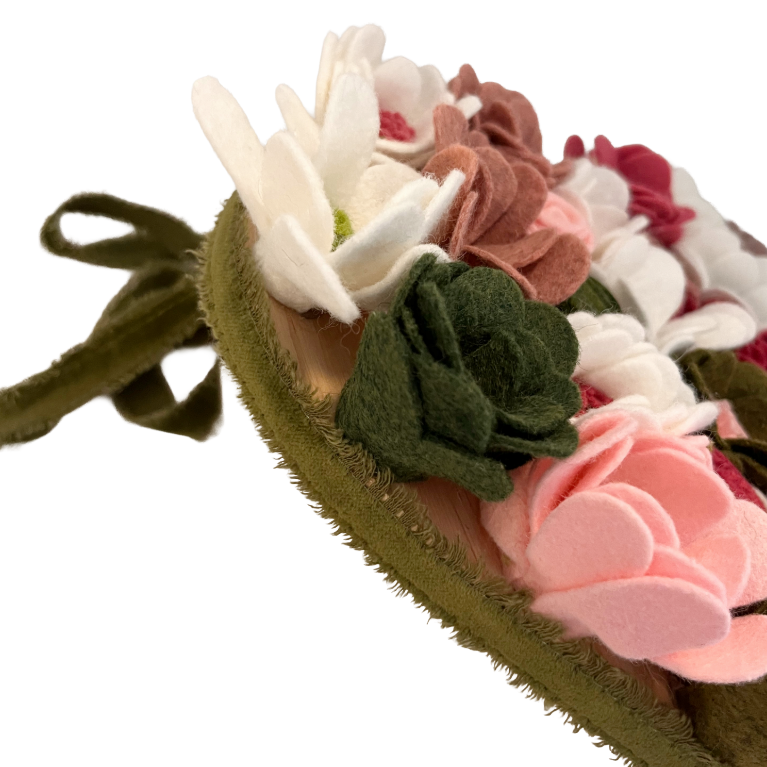 Handmade Felt Flower Hanging Heart - Blush & Sage Garden