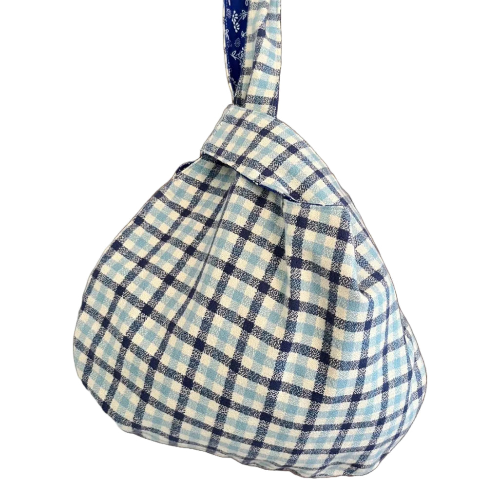 Blue Checkered Knot Bag