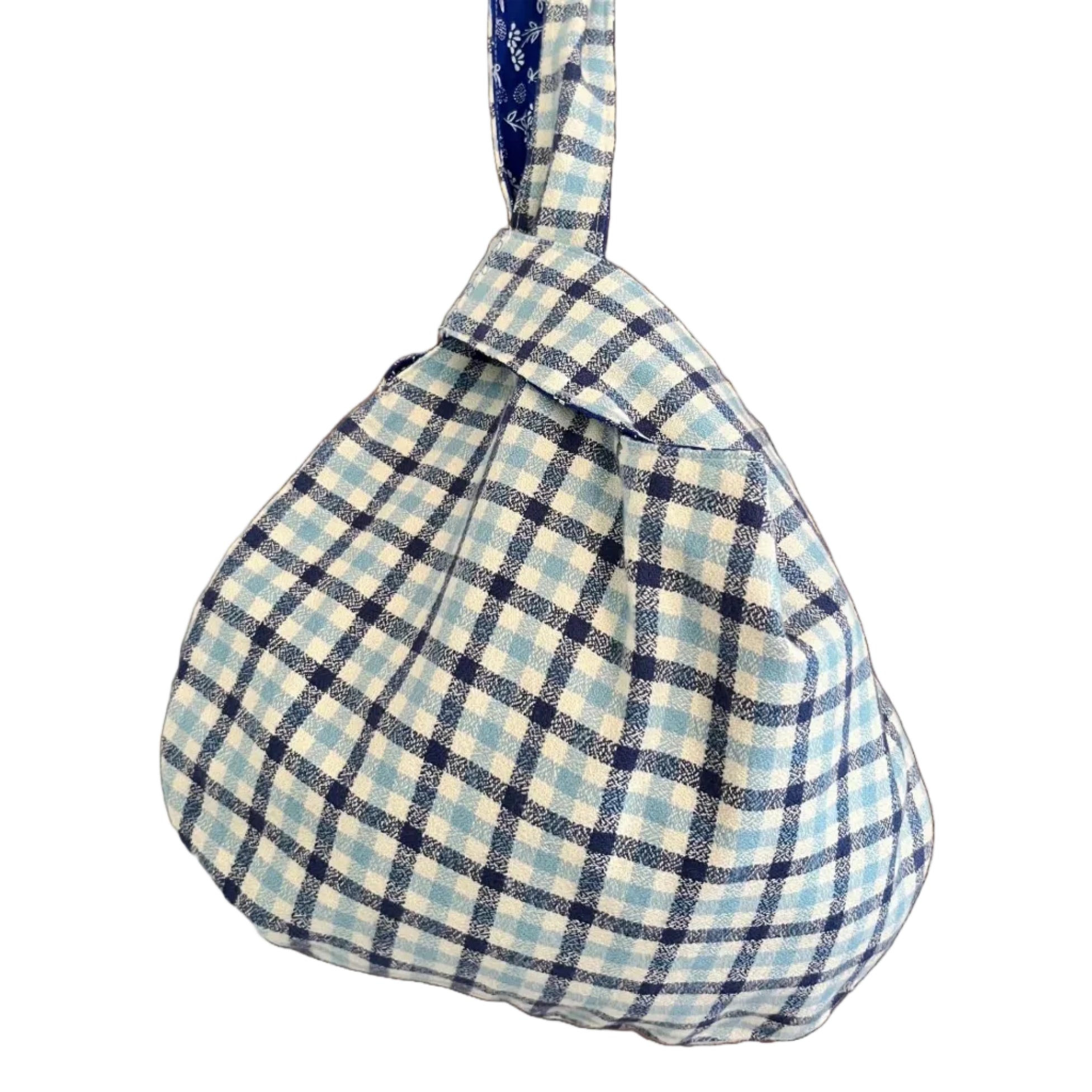 Blue Checkered Knot Bag