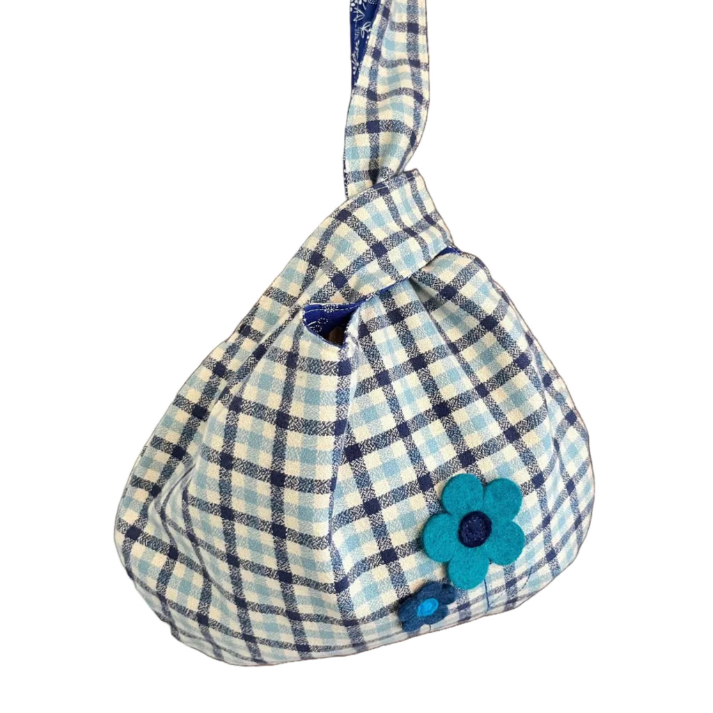 Blue Checkered Knot Bag