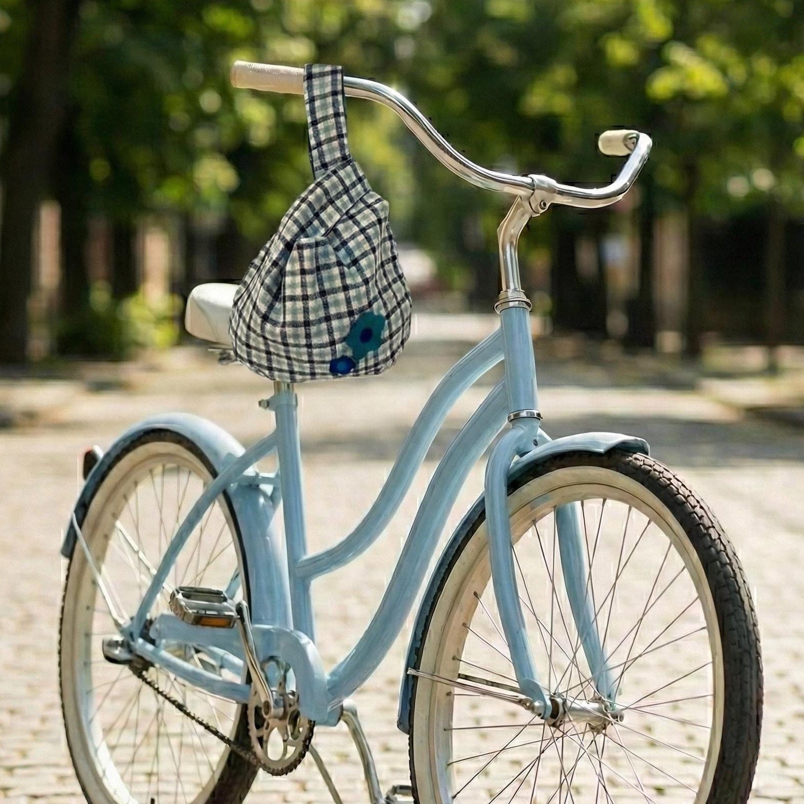 Blue Checkered Knot Bag
