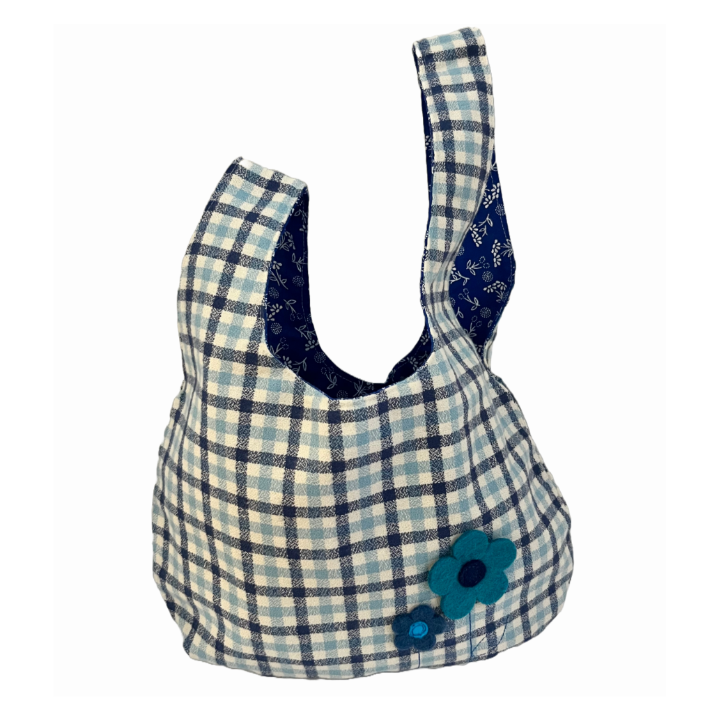 Blue Checkered Knot Bag
