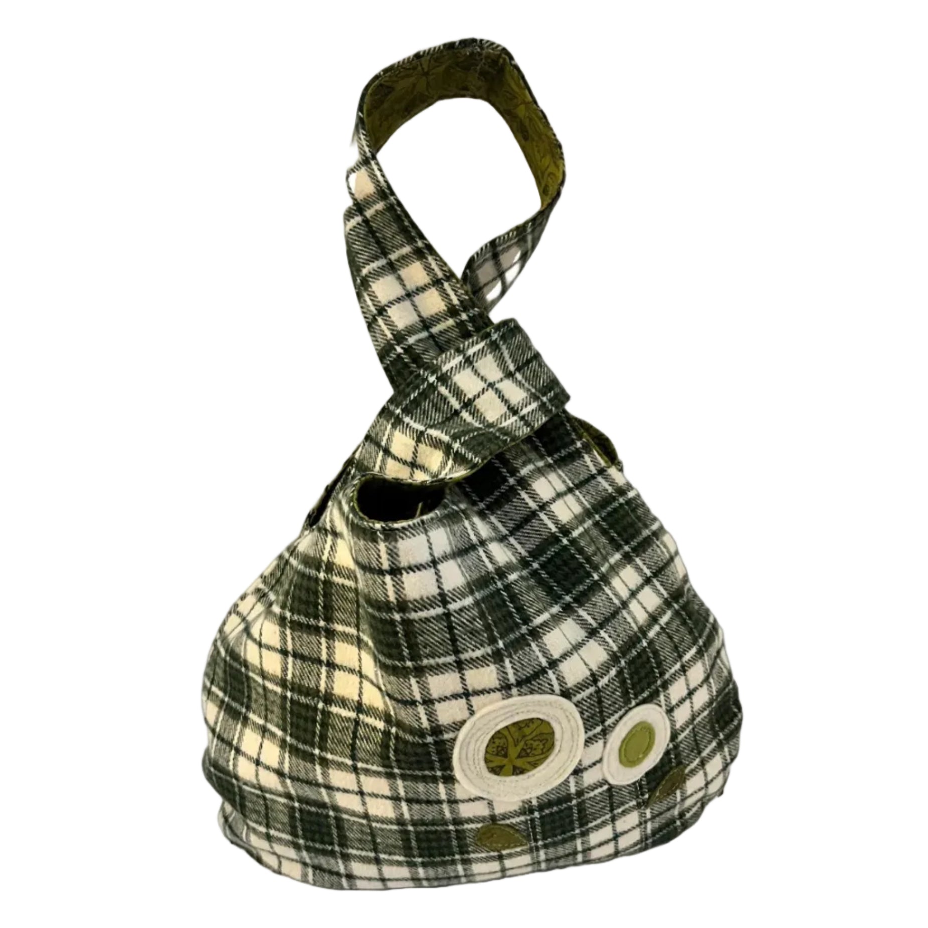 Plaid bag with a handle on a white background