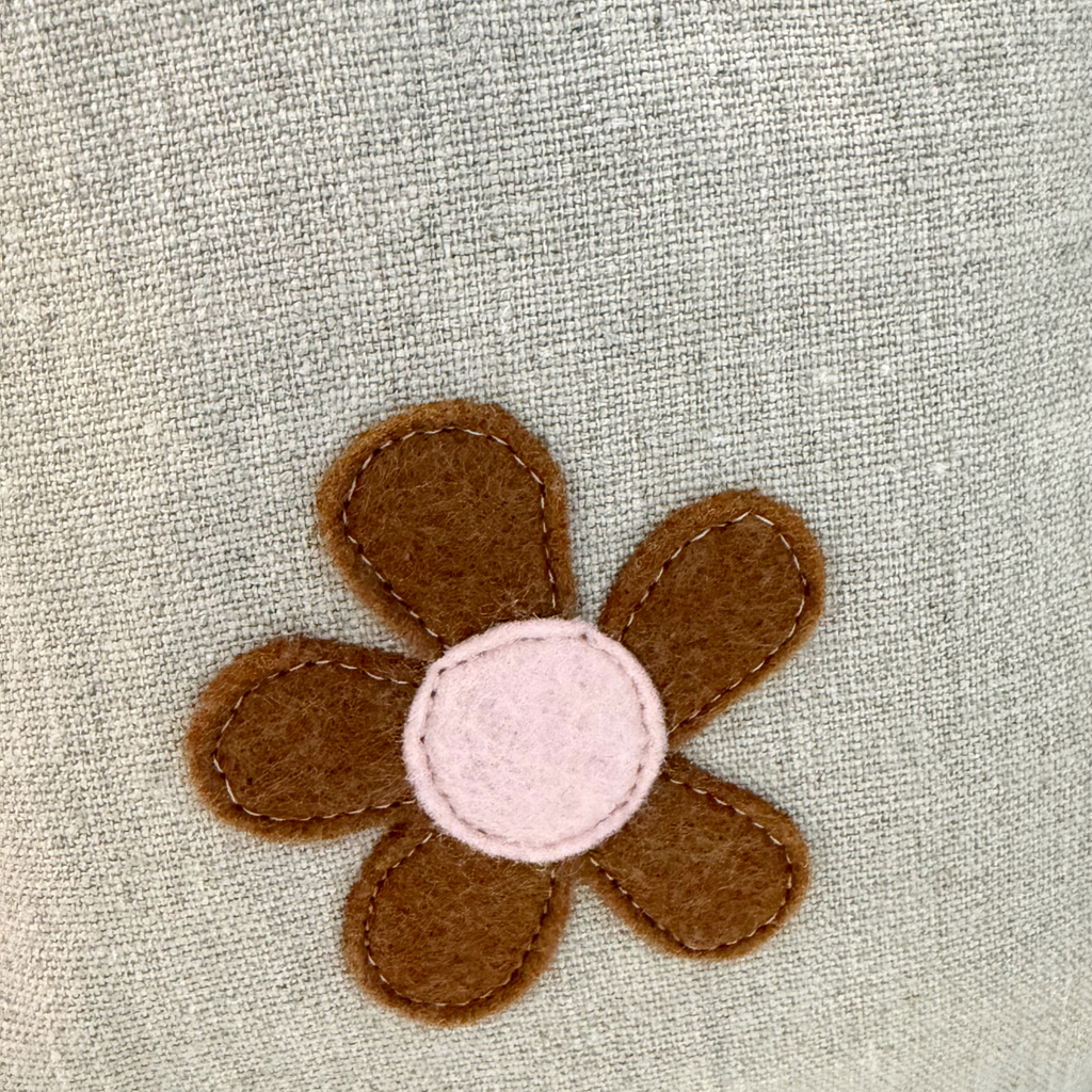 Linen Tote Bag with Rust Daisy Flower