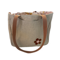 Linen Tote Bag with Rust Daisy Flower