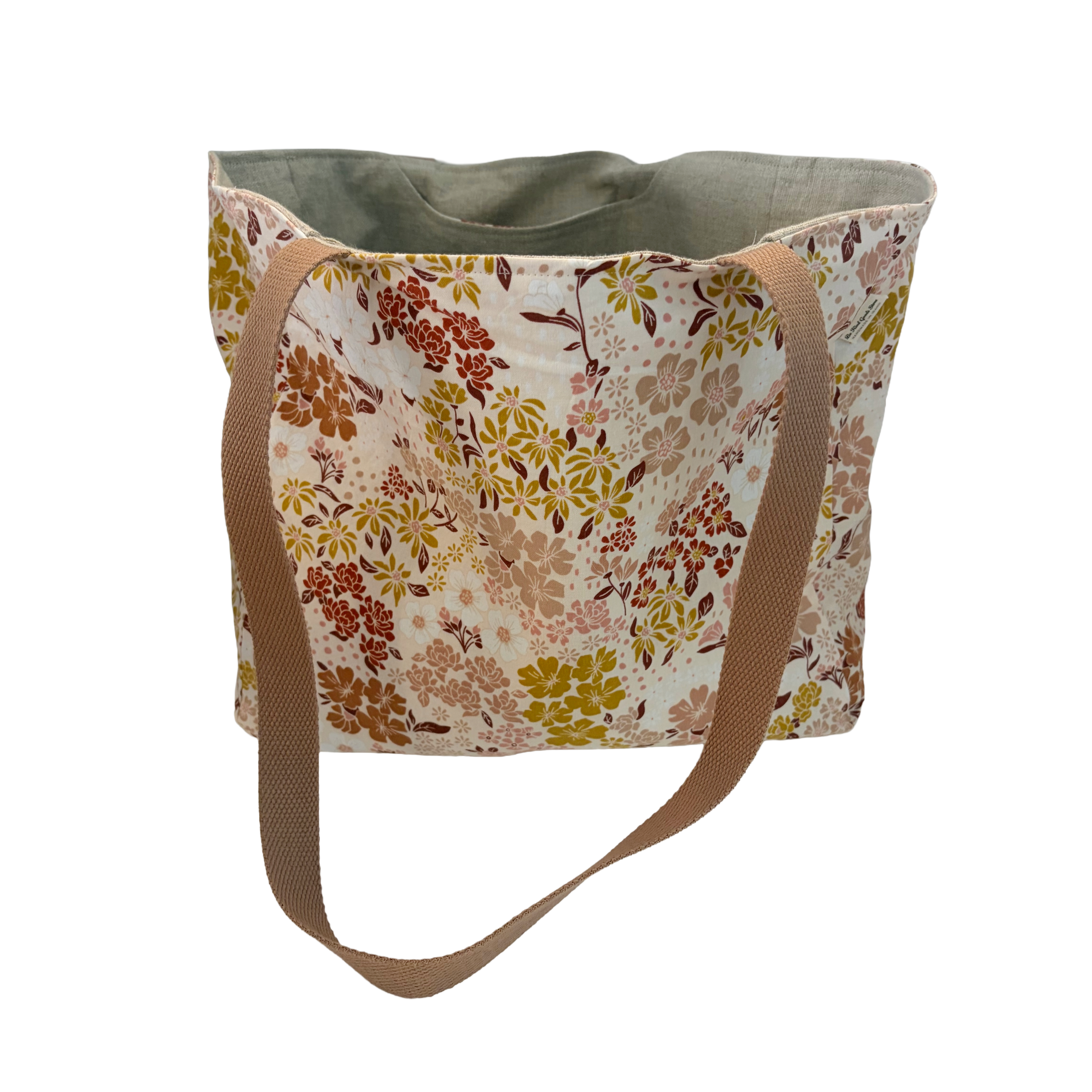 Linen Tote Bag with Rust Daisy Flower