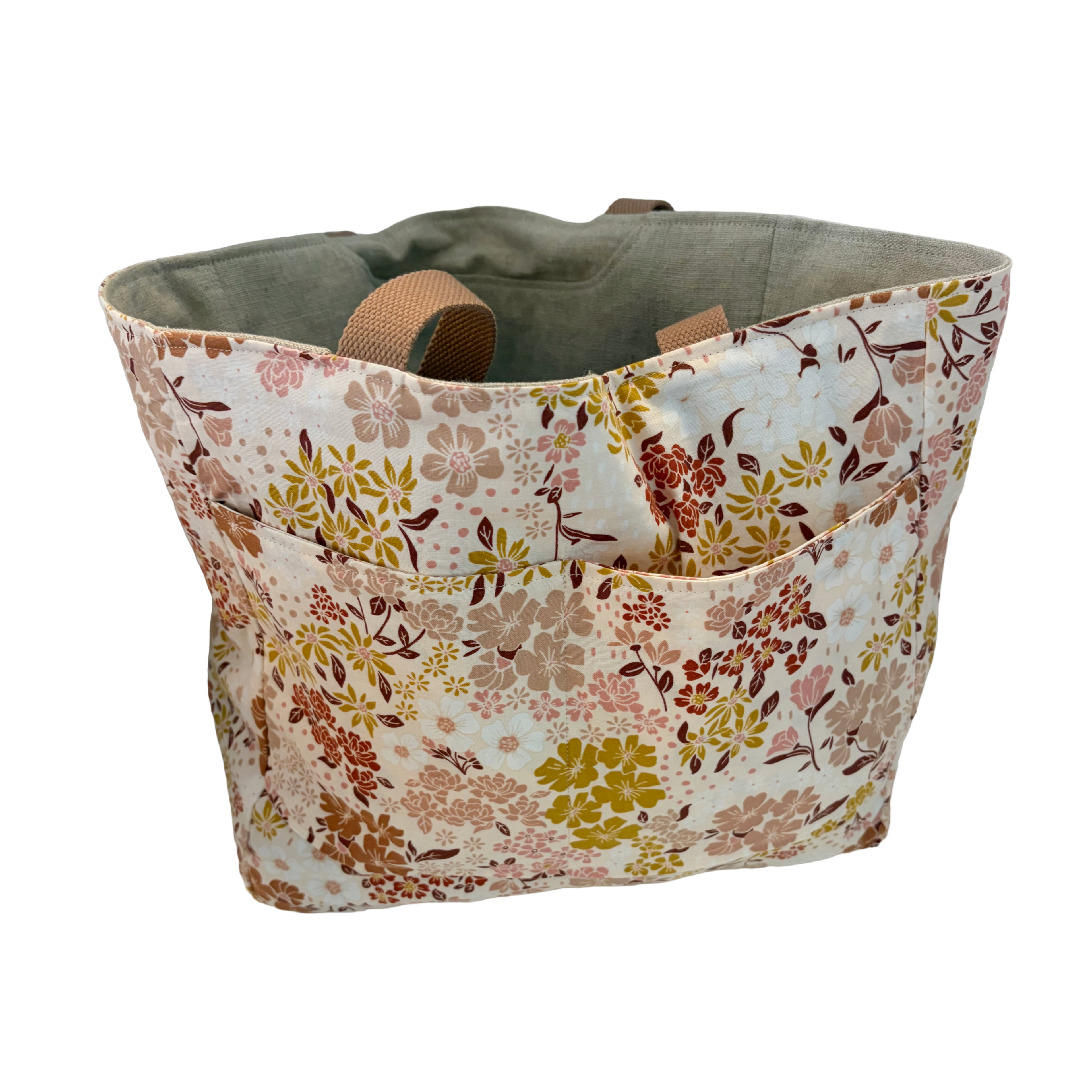 Linen Tote Bag with Rust Daisy Flower