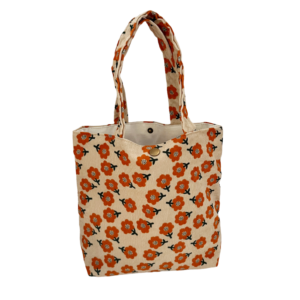 Retro Bloom Vintage Floral Corduroy Tote Bag