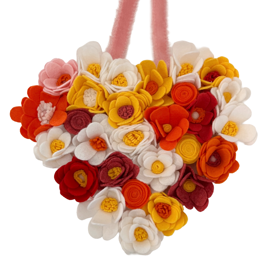 Handmade Felt Flower Hanging Heart - Sunshine Garden