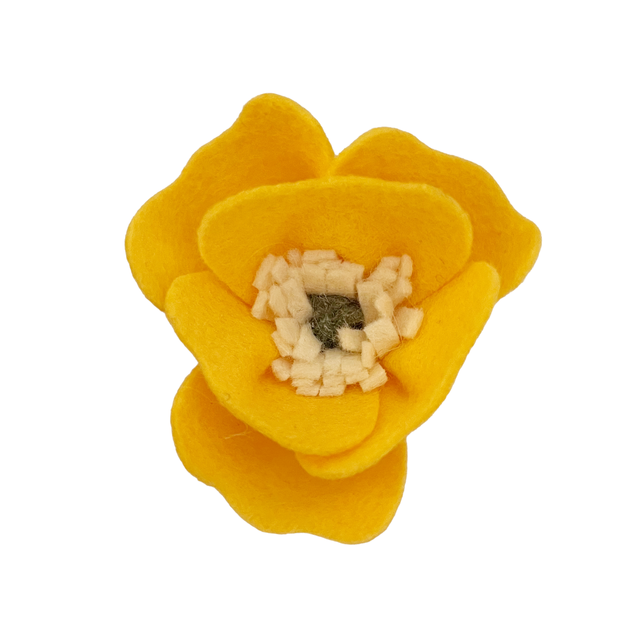 Yellow felt poppy flower on a white background