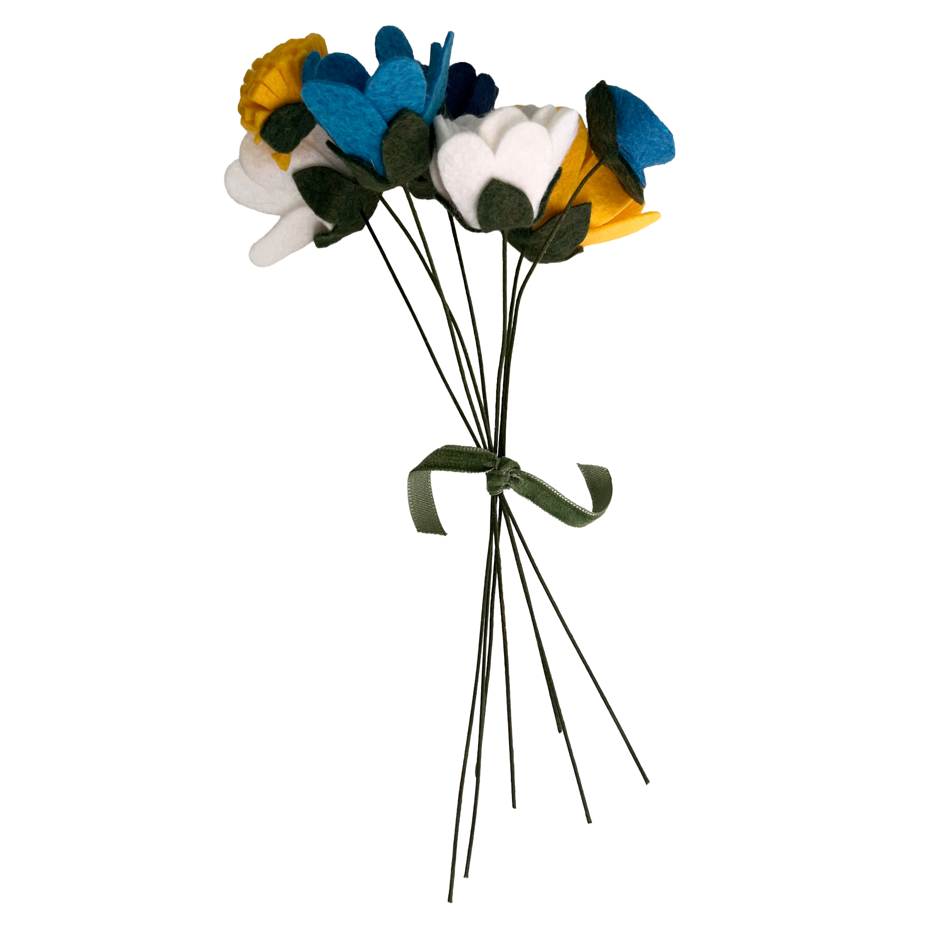 Bouquet of felt flowers on a white background