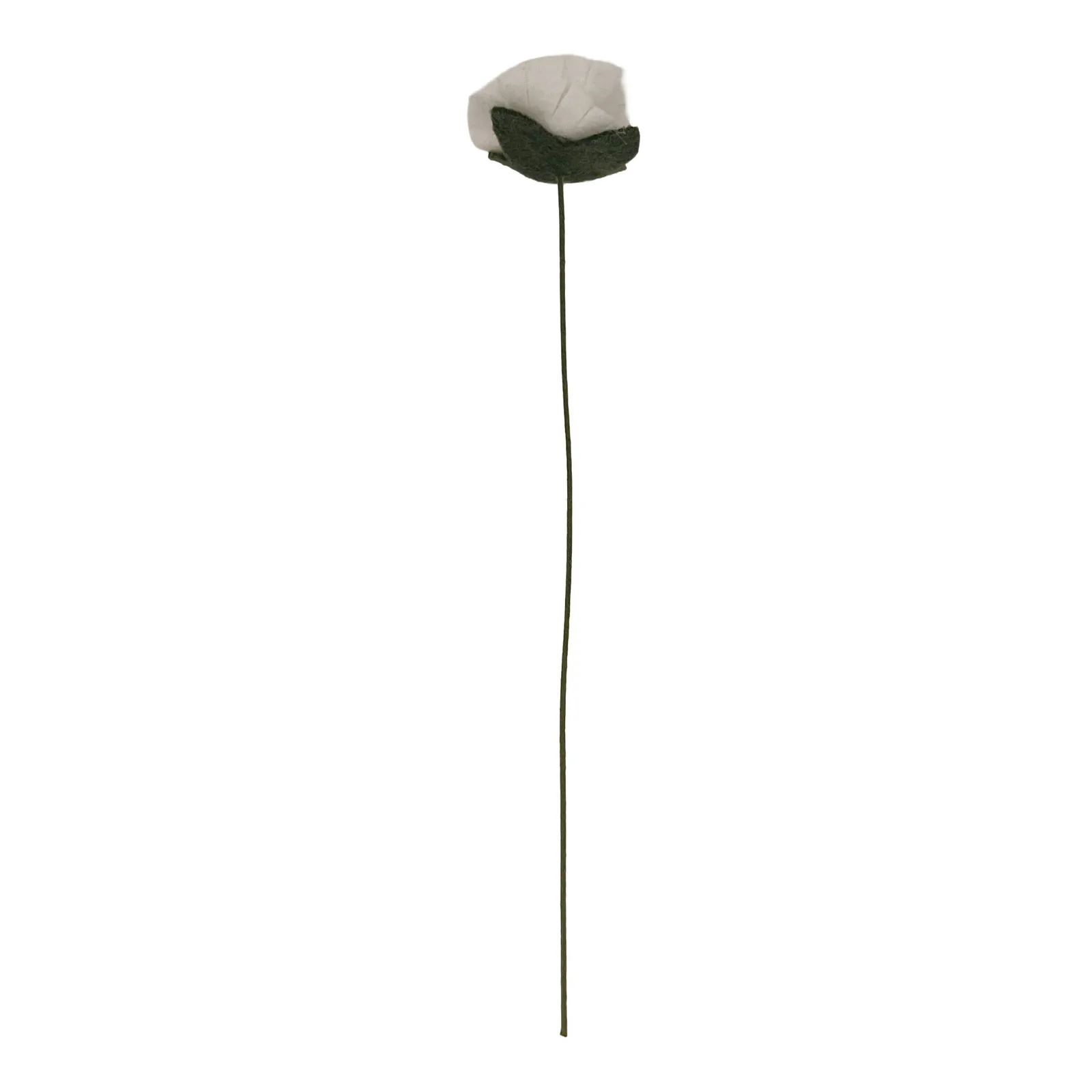 White felt daisy stem on a white background
