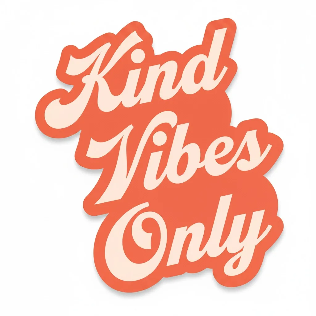Be Kind Goods Kind Vibes Only vinyl sticker with retro cream lettering on a coral orange background