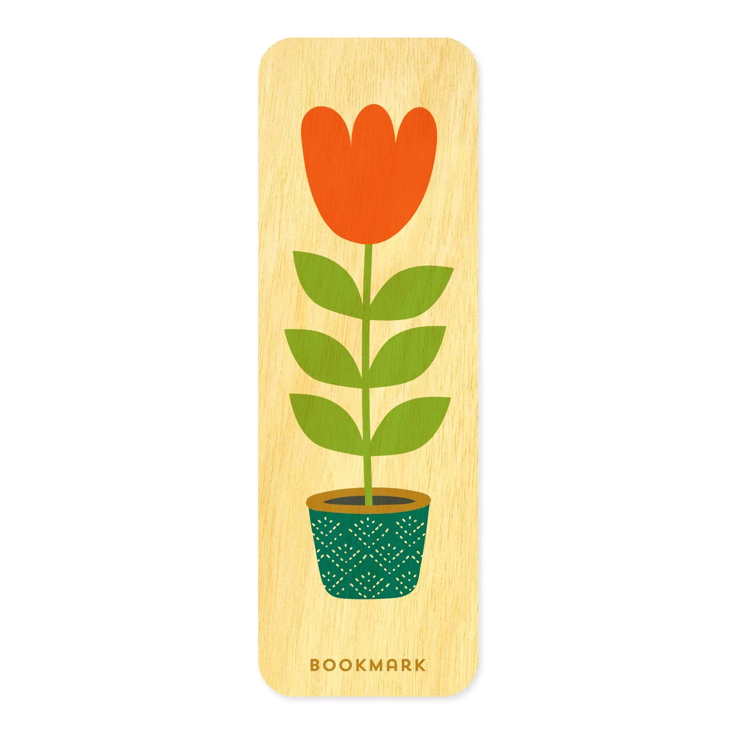 Wooden bookmark with a red tulip design on a white background